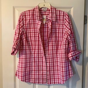 Van Heusen Pink and White Checkered Button-Up Shirt